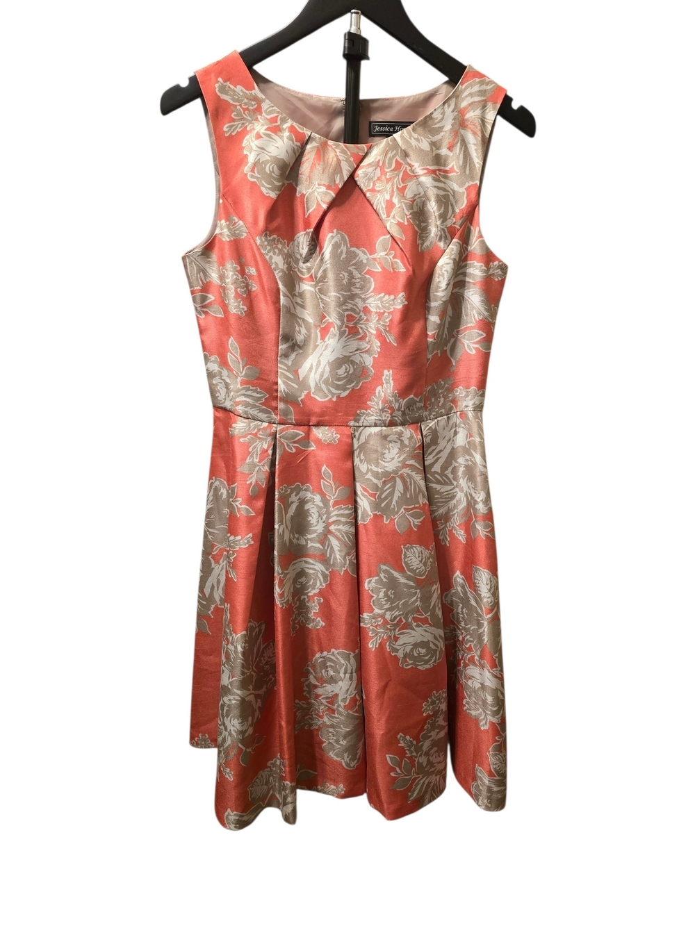 Jessica Howard Coral and Cream Floral Fit-and-Flare Midi Dress